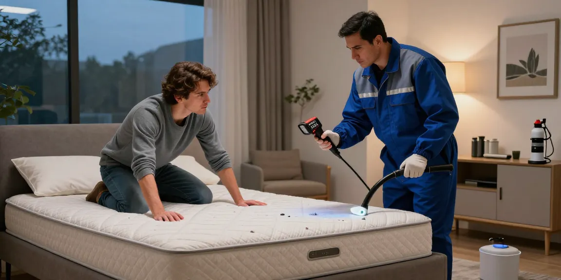 Effective bed bug control demonstrated by an exterminator in a home setting.