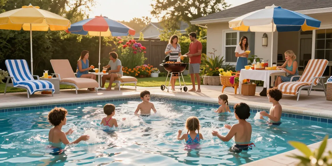 Dolphin Pool Services enhances family pool enjoyment with sparkling waters, vibrant garden, and joyful gatherings.
