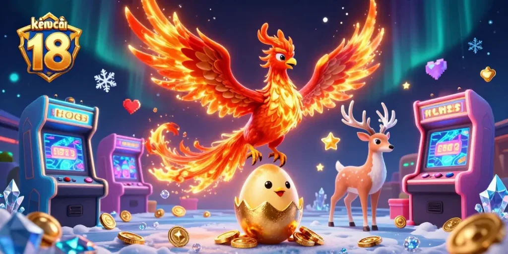 Experience the thrill of kèo nhà cái 18 with vibrant casino elements and magical creatures, engaging in dynamic betting.