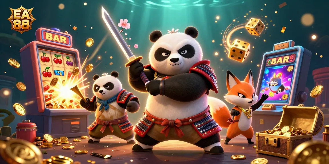 Experience EA 88 excitement with a vibrant casino scene featuring characters and JULY 7 jackpots!