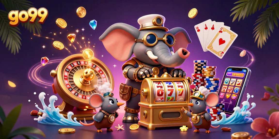 Experience go99's thrilling gaming adventure with a steampunk elephant at the slot machine.