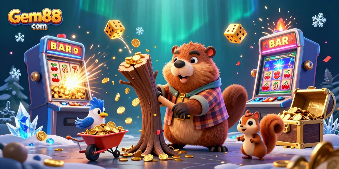 Win jackpots at Gem88 com with an exciting 3D casino illustration featuring vibrant game elements and characters.