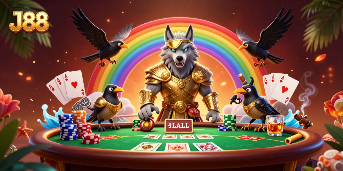 Experience thrilling J88 gameplay with a Norse mythological scene set in a vibrant casino atmosphere.