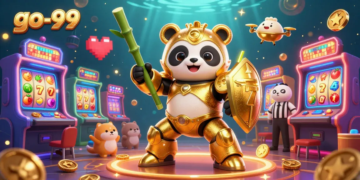 Engage in thrilling gameplay with go-99 as the golden panda fights for jackpots amidst rich casino visuals.