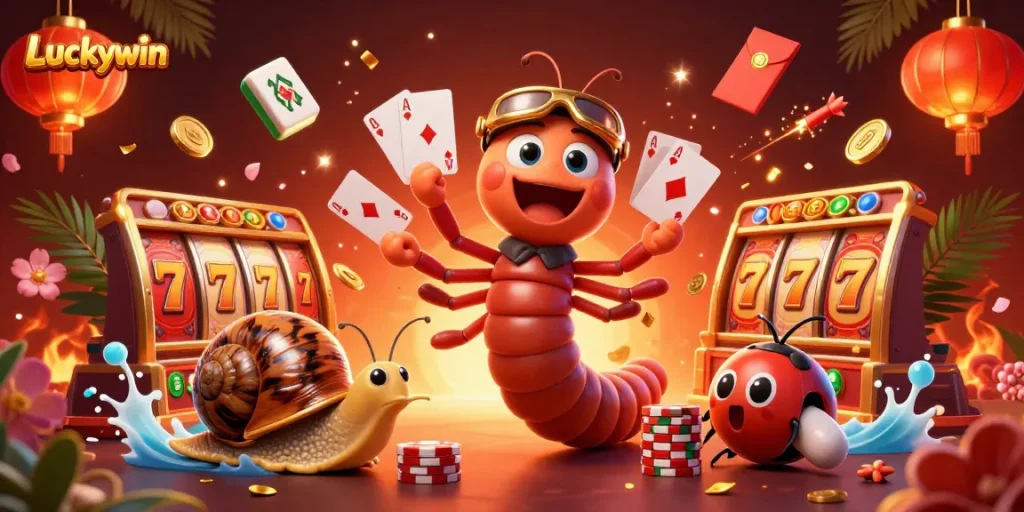 Engage in vibrant Luckywin casino excitement with our thrilling 3D illustration featuring dynamic characters and games.
