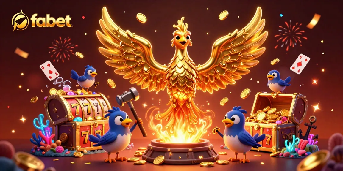 Experience fabet’s captivating online slots with a molten phoenix amidst vibrant casino treasures.