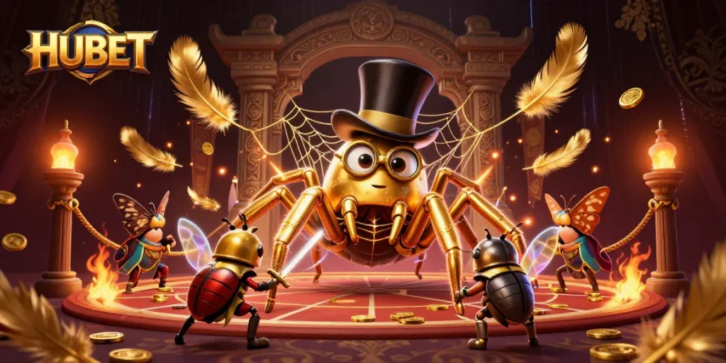 Engage in thrilling gameplay at HUBET, with golden creatures and casino elements in stunning detail.