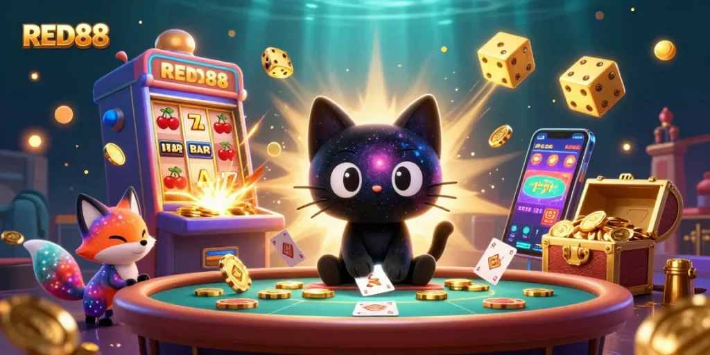 Experience the cosmic thrill of gaming at RED88 with galactic characters and vibrant slot action.